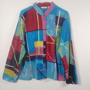 Studio Works Patchwork Jacket Women’s 1X Y2K Boho Quilted Velvet Lace Artsy VTG